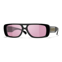 CHANEL Resin Rhinestone Aviator Sunglasses Women's Black
