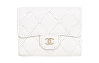 CHANEL Grained Calfskin Wallet Small Size Women's White