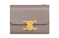 CELINE Triomphe Arc De Triomphe Shiny Smooth Calfskin Card Holder Wallet Small Size Women's Ivory Gray