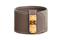 HERMES Calfskin Gold-Plated Bangles Women's Gray