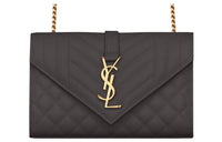 SAINT LAURENT ENVELOPE Grained Leather Envelope Bag Shoulder Bag Crossbody Bag Small Size Women's Gray White