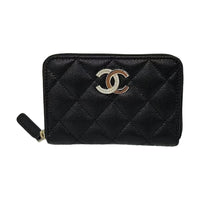 CHANEL Leather Coin Purse Women's Black