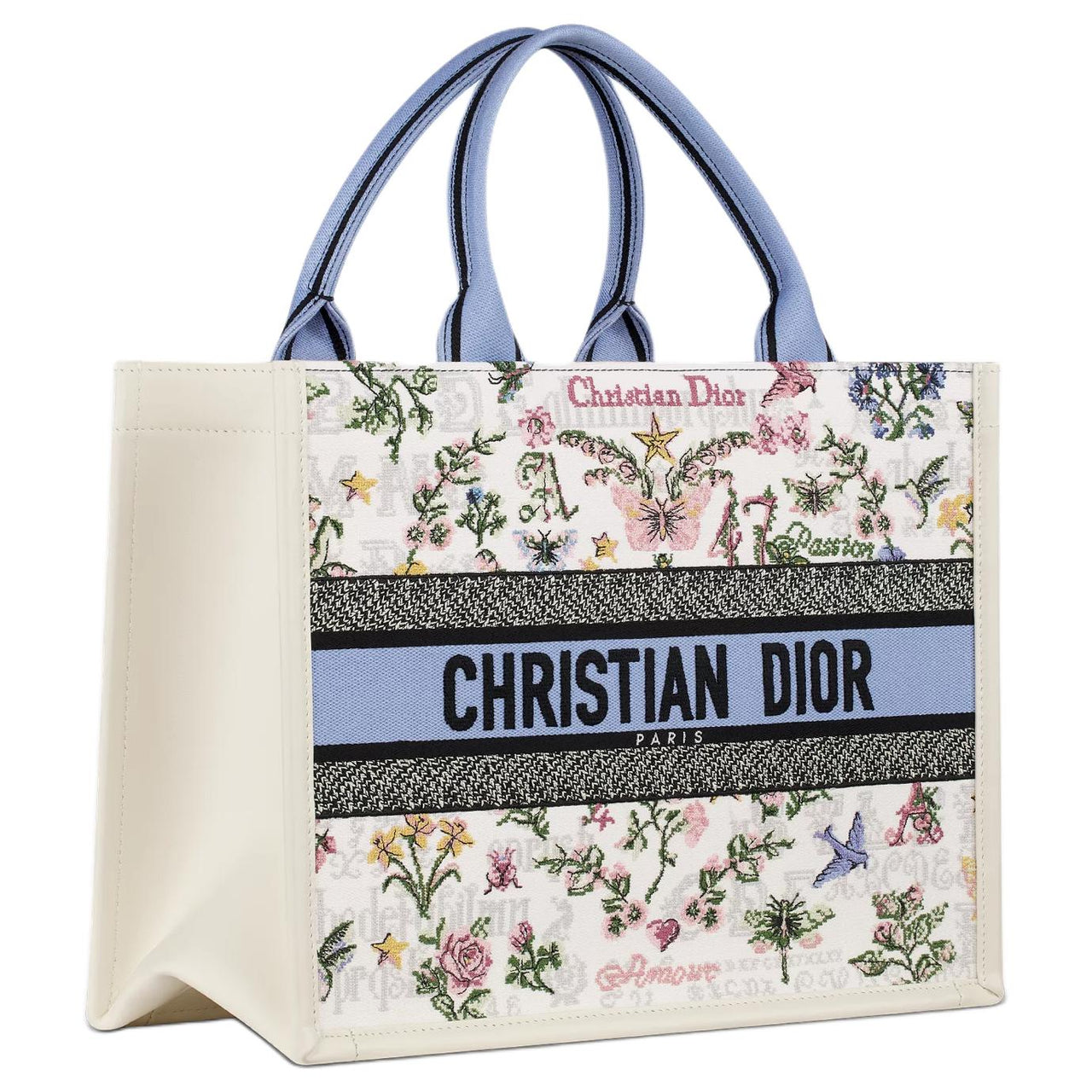 DIOR BookTote Cotton Tote Bag Shopping Bag Handbag Medium Size Women's White