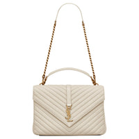 SAINT LAURENT College Leather Crossbody Handbag Shoulder Bag Women's White
