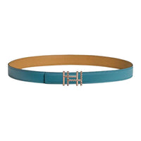 HERMES Calfskin Leather Belts Women's Blue Width 2.4CM