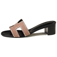 HERMES Oasis Genuine Leather Sole Slip Resistant Slide Slippers Women's Rose