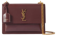 SAINT LAURENT Smooth Leather Sunset Bag, Crossbody Bag, Shoulder Bag Medium Size Women's Dark Red