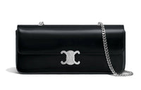 CELINE Triomphe Arc De Triomphe Cow Leather Chain Bag, Shoulder Bag, Handbag Regular Women's Black Silver