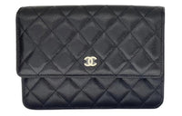 CHANEL WOC Grained Cow Leather Envelope Bag Clutches Shoulder Bag Crossbody Bag Women's Black