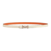 HERMES Calfskin Leather Belts Women's White Orange Width 1.3CM