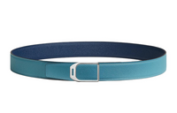 HERMES Cone Buckle Smooth Buckle Leather Belts Men's Blue Width: 3.2cm