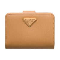 PRADA Saffiano Leather Wallet Small Size Women's Natural