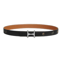 HERMES Calfskin Metal Palladium-Plated Leather Belts Women's Black/Brown Width 2.4CM