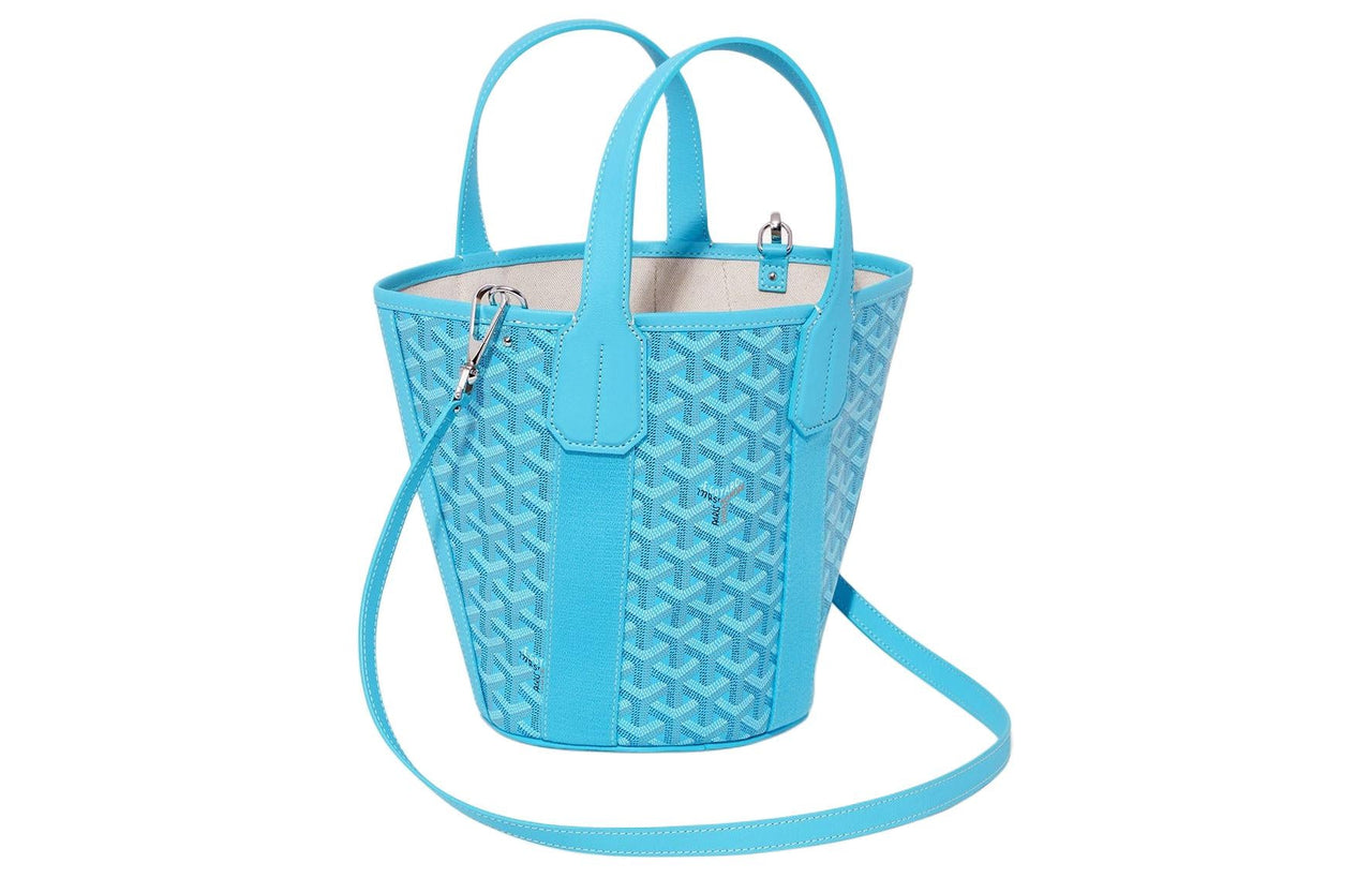 GOYARD Belharra Canvas Leather Tote Basket Bag Handbags Crossbody Bags Small Size Women's Turquoise Blue