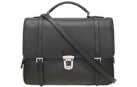 PRADA Cow Leather Briefcase Handbag Shoulder Bag Men's Black