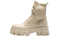 PRADA Monolith 55mm Pouch Ankle Boots Desert Beige Leather Women's