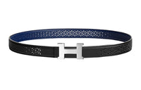 HERMES Individual Cut Out Silver Buckle Epsom Calfskin Double Sided Leather Strap Women's Black Width 2.4cm