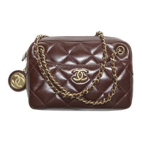 CHANEL Lambskin Camera Bag Shoulder Bag Crossbody Bag Mini Women's Dark Brown