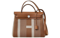 HERMES Herbag Canvas With Saddle Leather Handbag Shoulder Bag Crossbody Bag Regular Women's Coffee/Beige