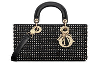 DIOR Lady D-JOY Satin Shoulder Bag Crossbody Bag Handbag Medium Size Women's Black