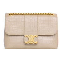 CELINE Triomphe Crocodile Leather One Shoulder Handbags Women's Light Brown