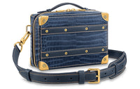 LOUIS VUITTON SOFT TRUNK Crocodile Leather Small Square Handbag Shoulder Bag Crossbody Bag Men's Blue