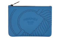 HERMES Calfskin Clutches Storage Bags Small Size Women's Sky Blue