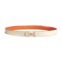 HERMES Calfskin Rose Gold-Tone Plated Leather Belts Women's Orange/White Width 2.4CM