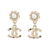 CHANEL Rhinestone Hoop Earrings Women's Gold