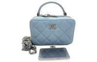 CHANEL 22P Cow Leather Box Bag One Shoulder Handbag Mini Women's Blue