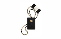 CHANEL Lambskin Card Holder Necklace Pouch Regular Women's Black