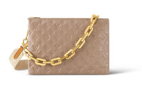LOUIS VUITTON Coussin Sheepskin Cow Leather Patchwork Trim Shoulder Bag Crossbody Bag Medium Size Women's Brown