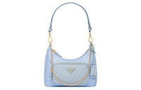 PRADA Recycled Nylon With Ostrich Leather Accents Handbag Shoulder Bag Women's Light Blue