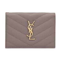 SAINT LAURENT Cow Leather Patchwork With Sheepskin Wallet Women's Mist White
