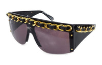 CHANEL 1990-2000s Leather-and-chain Trimmed Shield Sunglasses