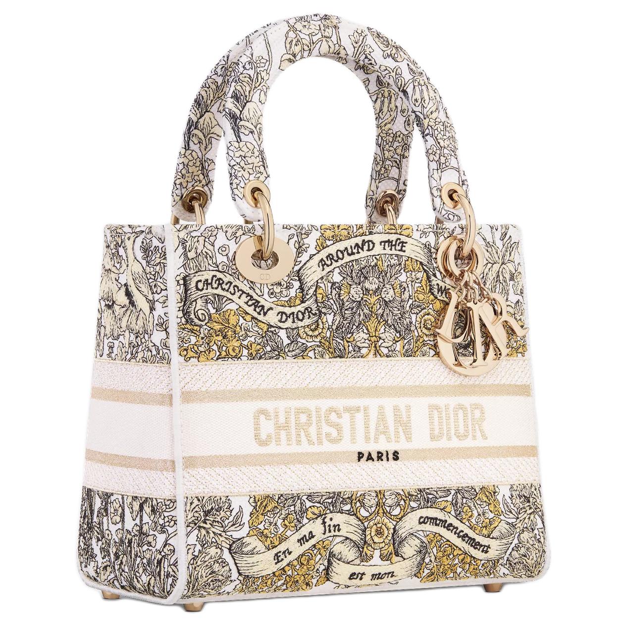 DIOR Lady D Lite Cotton Shoulder Bag, Crossbody Bag, Handbag Medium Size Women's Milk White