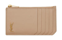 SAINT LAURENT CASSANDRE Grained Calfskin Card Holder Small Size Women's Dark Beige