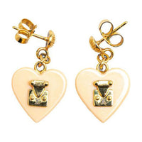 LOUIS VUITTON 2012 Brass And Resin Pomme D'Amour Lock Me Heart Drop Push Back Costume Earrings