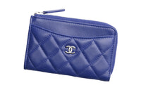 CHANEL Sheepskin Card Holder Women's Blue