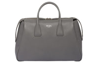 PRADA Leather Portable Travel Bag Men's Gray