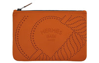 HERMES Calfskin Clutches Storage Bags Small Size Women's Tan