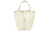 HERMES Taurillon Clemence Leather Bucket Bag Basket Bag Handbag 18 Women's Cream White