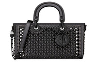 DIOR Lady D-JOY Calfskin Handbag Medium Size Women's Black