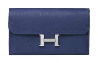 HERMES Constance Long Wallet Ostrich Leather Wallet Women's 73 BleuSaphir Sapphire Blue