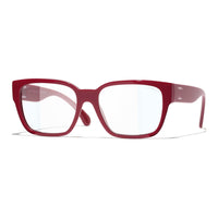 CHANEL Nylon Acetate Square Eyeglass Frames Women's Red