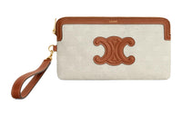 CELINE Fabric With Calfskin Clutch Women's Natural/Tan
