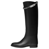 HERMES Jumping Knee-high Boots Women's Black