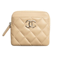 CHANEL Lambskin Coin Purse Regular Women's Beige