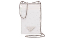 PRADA Leather Square Card Holder Shoulder Bag Crossbody Bag Mini Women's White
