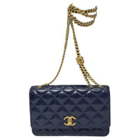 CHANEL Sheepskin Shoulder Bag Crossbody Bag Women's Dark Blue